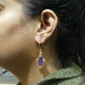 Bijoux en argent sterling 925 plaqué or pour soirée, améthyste, péridot, pierres précieuses, boucles d'oreilles pour femmes - Product Image 3