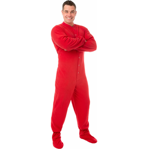 Pyjama une pièce respirant en polaire brodé pour homme, couleur rouge, combinaison à capuche, vêtements de nuit d'intérieur - Product Image 1