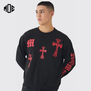 Sudadera recortada de algodón 100% de gran tamaño con estampado completo personalizado, sudadera transpirable Unisex, sudaderas con capucha gruesas y pesadas con cremallera para hombres - Product Image 1