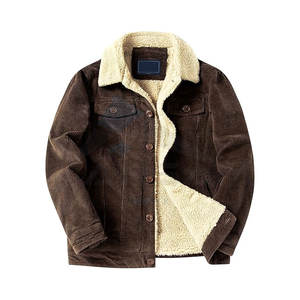 <b>Mens</b> <b>Corduroy</b> Sherpa Lined Trucker Jacket Thickened Warm Winter Coat Casual Vintage Style Outerwear for Cold Weather Daily Wear - Product Image 1