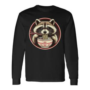 T-shirt a maniche lunghe con estetica giapponese Raccoon Ramen Kawaii Neko Japanese Noodles - Product Image 1