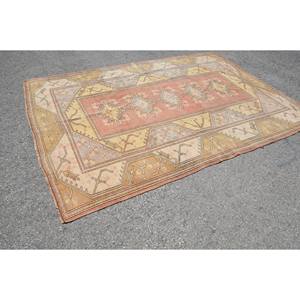 Alfombra de Lana Ecológica Vintage de 7 x 9.3 Pies, Color Naranja Amarillo, Diseño Geométrico de Patchwork, para Comedor, Pelo Mediano, con Base de Látex - Product Image 2