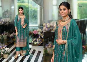 Nouvelle variété de tenue traditionnelle indienne vente chaude lourd Chinon Salwar Suit & Dupatta avec la fabrication de travaux de broderie de l'Inde - Product Image 6