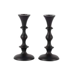 <b>Black</b> Tapers <b>Pillar</b> <b>Candle</b> Holder Holiday Christmas Decoration Table Decor Metal Candlestick Stand Set of 2 Event Supplies - Product Image 1