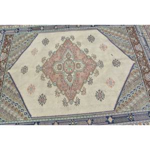 Classic White Blue Vintage Turkish <b>Rug</b> 6.2 X 8 ft Handmade Patchwork Design Wool Organic Cotton Latex Hallway <b>Seagrass</b> - Product Image 5