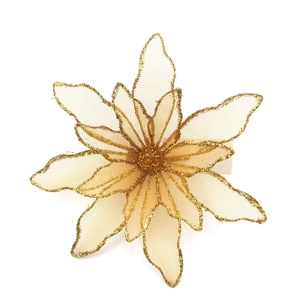Silver & Gold Glitter Coated Poinsettia Hanging Ornament Christmas Decorative Wire Flower Figurine <b>Toy</b> - Product Image 3