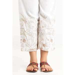 Pantalon Off-White en soie brute brodée TR-22-134, coupe large, taille haute, en crêpe, design respirant - Product Image 1