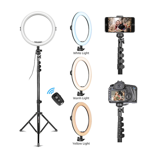 KINGJOY 14/18/21 Inch LED Ring Light Adjustable Color Temperature (3200K-6500K) 120 LED Bulbs Tripod Stand for Photography