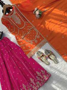 Nueva Colección Lista para Usar con Hilo y Lentejuelas, Top de Seda Chinon con Pantalones Palazzo y Dupatta - Product Image 6