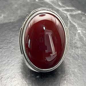 Handmade Vintage Oval Statement <b>Ring</b> for <b>Men</b> Bold Agate Gemstone Jewelry <b>Silver</b> Red Color Unique Fashion Accessory Gift for Him - Product Image 2