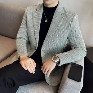 เสื้อสูทสลิมฟิตสำหรับธุรกิจหรูหราสไตล์เกาหลีของผู้ชายแจ็กเก็ตสูทลายตารางหมากรุกแบบลำลองสำหรับงานแต่งงานและเจ้าบ่าว4XL-M ขนาด - Product Image 4