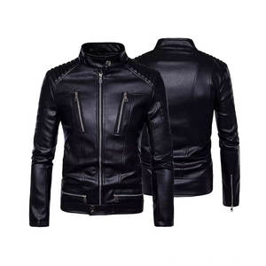 แจ็กเก็ตหนัง PU สีดำวินเทจเกรดสูงเสื้อโค้ทฤดูหนาวกับเสื้อเบลเซอร์ของผู้ชายแฟชั่นฤดูใบไม้ร่วงผ้าแคนวาสส่งตรงจากผู้ผลิต - Product Image 1