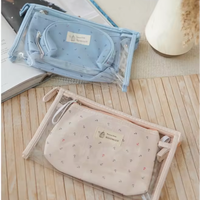 Nouvelle conception, sac de voyage cosmétique mini tendance en vinyle écologique avec fermeture éclair, ensemble de sacs de rangement pour soins de la peau et maquillage