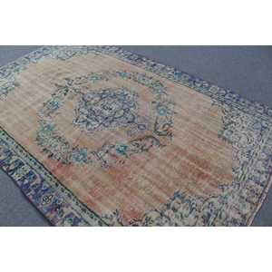 Alfombra Vintage de 5.8x8.8 pies, Alfombra Turca Grande, Alfombra de Lana con Rayas Azules - Product Image 4