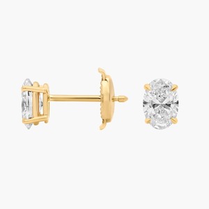 14K Solid Gold F-G VS2-SI1 Oval Lab Grown Diamond Prong <b>Stud</b> <b>Earrings</b> 1 Ct Total Guardian Backs Rhodium Finish <b>Fine</b> Jewelry - Product Image 3