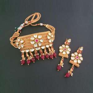 Real Creation AD Copper Necklace <b>Set</b> with Maroon <b>Beads</b> Choker Fashionable Jewelry FBB0054B - Product Image 1