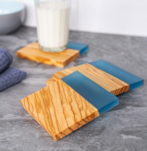 Dessous de verre en bois en résine époxy Décor de protection de table pour cuisine Café Dessert Tasse Dessous de verre Naturel - Product Image 5