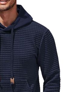 Sweat-shirt à capuche matelassé bleu marine pour homme, manches longues, décontracté, vêtement d'hiver avec poche kangourou et cordon de serrage réglable - Product Image 2