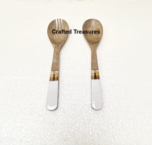 100% naturel en bois et émail imprime couverts salade ensembles de service pour Restaurant taille personnalisée vaisselle couverts ensembles pour la vente en gros - Product Image 2