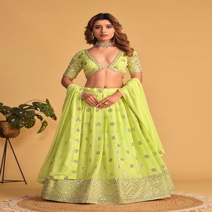 Último diseñador Georgette Zari Bordado Secuencia Trabajo Lehenga Choli Por FabZone - Product Image 5