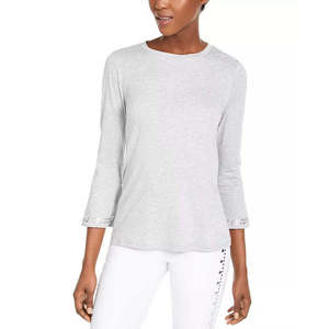 For Michael Kors Women's Casual Petite <b>Small</b> <b>Bell</b> Sleeve Top Grey with Embellished Knitted Fabric - Product Image 1