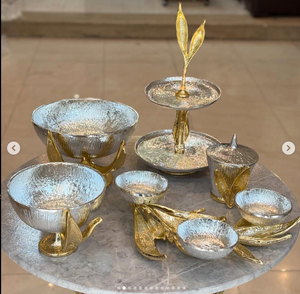 Bols floraux Plateaux Tier Stand Plats et séparateurs pour biscuits et gâteaux Bols à fruits Plats à noix Plateaux de service Argent et or - Product Image 2