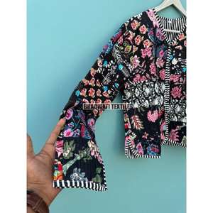 Veste respirante à manches longues matelassée en coton à fleurs pour femmes Style bohème brodé Patchwork manteau réversible imprimé tissé - Product Image 5