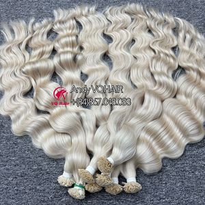 Extensions de cheveux humains liés à la kératine vietnamienne brute vierge Coiffures ondulées à pointe plate Extrémités épaisses Cabello Humano blanchies - Product Image 2