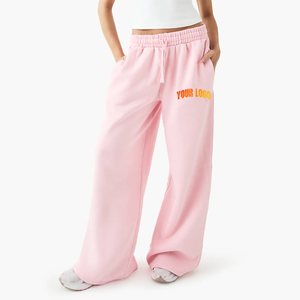 Pantalones de chándal de algodón 100% de alta calidad para mujer, pantalones acampanados de Color sólido con logotipo serigrafiado personalizado para mujer - Product Image 6