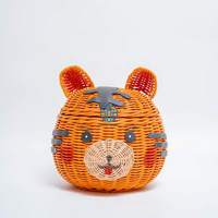 Panier tigre élégant en rotin avec couvercle tissé à la main panier de rangement pour bébé pour jouet en tissu organisateur pour bébé panier animal pour chambre d'enfant
