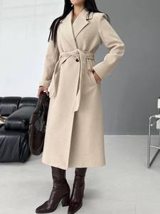 Manteau Trench Décontracté Élégant Beige en Polyester/Coton, Manches Longues, Col Chemise, Ceinturé, Réversible, Coupe-Vent, Idéal pour l'Automne - Product Image 6