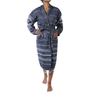 Albornoz Pestemal Turco Unisex de Lujo, Tejido, 100% Algodón, con Capucha, Diseño a Rayas, Talla Grande, Elegante, de Secado Rápido y Transpirable - Product Image 4