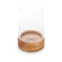 Lanterne moderne en verre transparent avec base en bois naturel, style minimaliste, pour décoration de table ou centre de table, Pâques