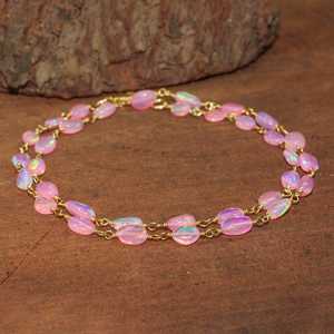 Collier en fil enroulé avec perles de pierre d'opale rose, opale éthiopienne authentique, opale faite à la main, pierre de naissance, argent 925, or 14 carats - Product Image 1