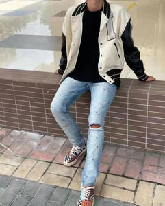 Offre Spéciale hommes High Street Fashion Varsity doudoune personnalisé teint laine cuir manches avec toile capuche lumière vêtements d'hiver - Product Image 6