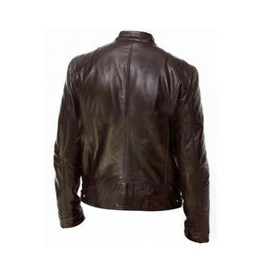Veste en cuir de vachette ou de mouton véritable OEM pour hommes, coupe-vent à col montant et à la mode, vélo de moto décontracté de grande taille - Product Image 4