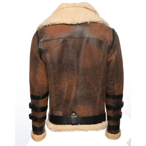 Premium <b>Men's</b> Brown Leather Aviator <b>Jacket</b> Thick <b>Shearling</b> Fur Lining Buckle Detail Winter Outdoor Biker Coat Made In Pakistan - Product Image 6
