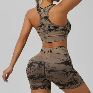 Ensemble de yoga sans couture tie dye pour femmes, soutien-gorge de sport à séchage rapide, tenue d'entraînement légère et respirante - Product Image 3