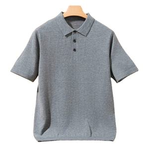Jersey informal de verano para hombre de negocios 100% algodón para suéter de cuello POLO manga corta Camiseta de punto transpirable Top suelto sólido - Product Image 3