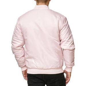 Chaquetas de bombardero de satén para hombre de último estilo, cortavientos de invierno con cuello levantado rosa, decoración de bolsillo de longitud larga, servicio OEM - Product Image 4