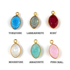 Calcédoine rose, ensemble de lunette en argent, pendentif mauvais œil sculpté, bricolage de bijoux, fabrication de breloques, pendentif pierre de naissance, breloques mauvais œil - Product Image 1