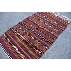 Alfombra de lana roja Kilim de área grande 4,1X6,6 pies Patrón de pasillo rectangular turco Tejido plano con respaldo de látex Modelo Número Alfombra de habitación - Product Image 2
