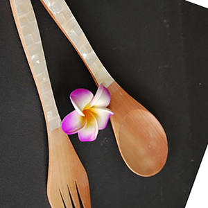 Seashell Jewel Display Cuillère et fourchette en bois naturel avec MOP Motive Mosaic Art pour cadeaux - Product Image 3