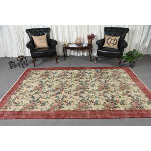 Clásico Beige rojo 5,9X9,4 pies área grande estilo Kilim alfombra turca respaldo de látex de lana abstracto 10mm para decoración de habitación de pasillo - Product Image 3