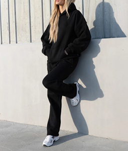Custom Wholesale 100% Cotton Heavyweight Women Tracksuit Hoodie & Jogger <b>Set</b> Stylish Autumn Winter Warm Two Piece <b>Set</b> - Product Image 1