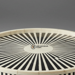 El proveedor indio ofrece bandeja redonda con incrustaciones de hueso negro y beige hechas a mano, Plato decorativo para servir y decoración del hogar - Product Image 5