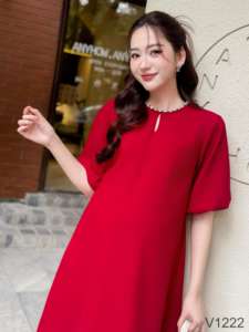 Comfortable Velvet Fabric Maternity Dress V1222 with Straight Design Not Discolored - Product Image 5