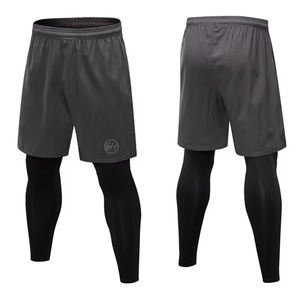 Pantalones cortos ligeros para correr de verano para hombre, pantalones cortos 2 en 1 de secado rápido para entrenamiento físico con cintura elástica, patrón sólido, logotipo personalizado OEM - Product Image 4