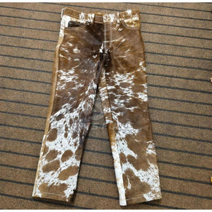 Pantalones de cuero para hombre Hair-on Hide Premium, lona recta, botón de tiro medio, Fly High Street Fashion - Product Image 3