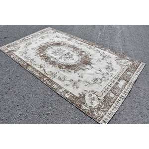 พรมตุรกีวินเทจขนแกะสีเบจสีน้ำตาลขนาด5.3x9.6ฟุตถักทอแบบแบนพร้อมลวดลายเย็บปะติดปะต่อกันสำหรับห้องนั่งเล่นตกแต่งห้องโถง - Product Image 2